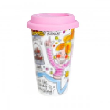 12oz Double Wall Customized Full Wrap Printing Ceramic Mug with Silicone Lid